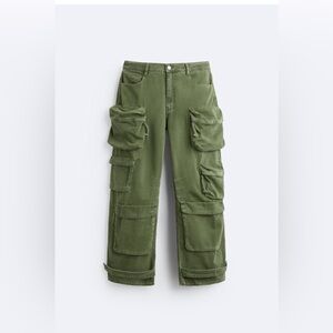 ZARA NEW MAN CARGO TROUSERS WITH UTILITY POCKETS PANT GREEN